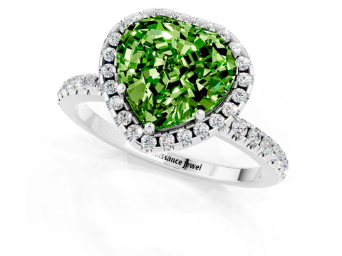 White gold Heart Cut Halo Round Diamond Pavé Band Four-Prong Ring_1