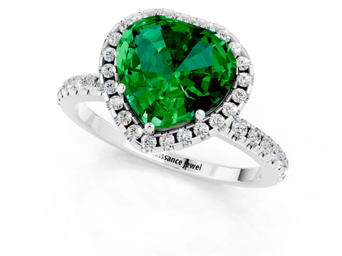 White gold Heart Cut Halo Round Diamond Pavé Band Four-Prong Ring_1
