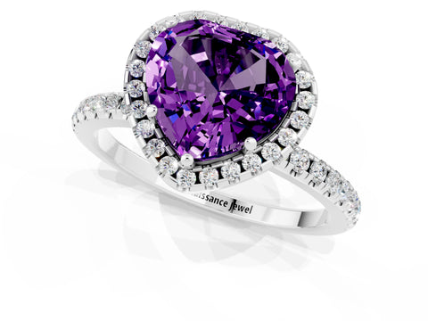 White gold Heart Cut Halo Round Diamond Pavé Band Four-Prong Ring_1