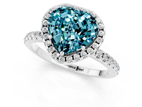 White gold Heart Cut Halo Round Diamond Pavé Band Four-Prong Ring_1