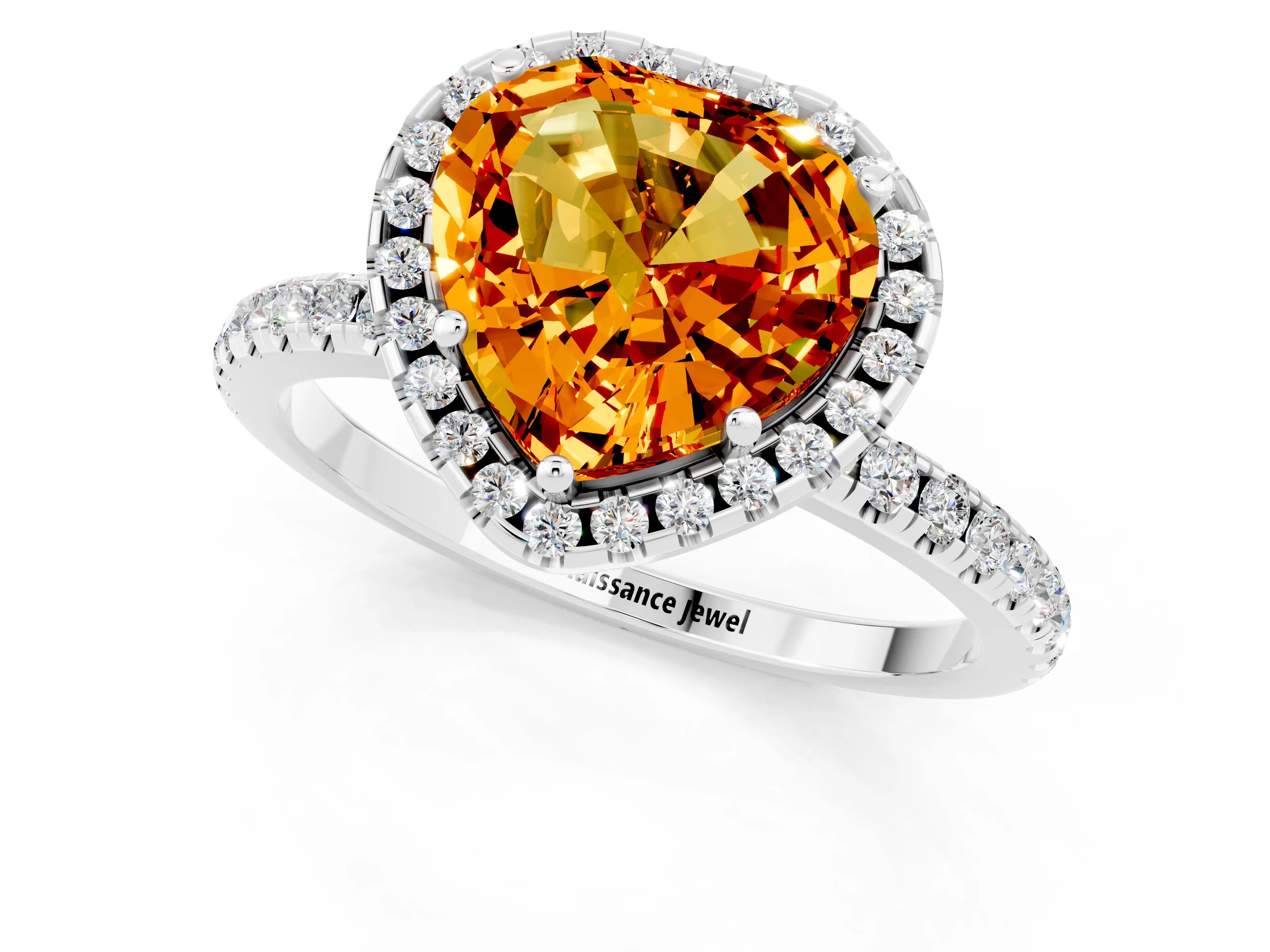 White gold Heart Cut Halo Round Diamond Pavé Band Four-Prong Ring_1