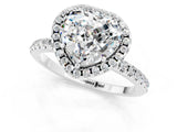 White gold Heart Cut Halo Round Diamond Pavé Band Four-Prong Ring_1