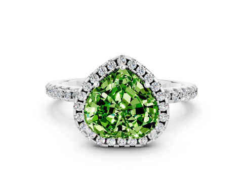 White gold Heart Cut Halo Round Diamond Pavé Band Four-Prong Ring