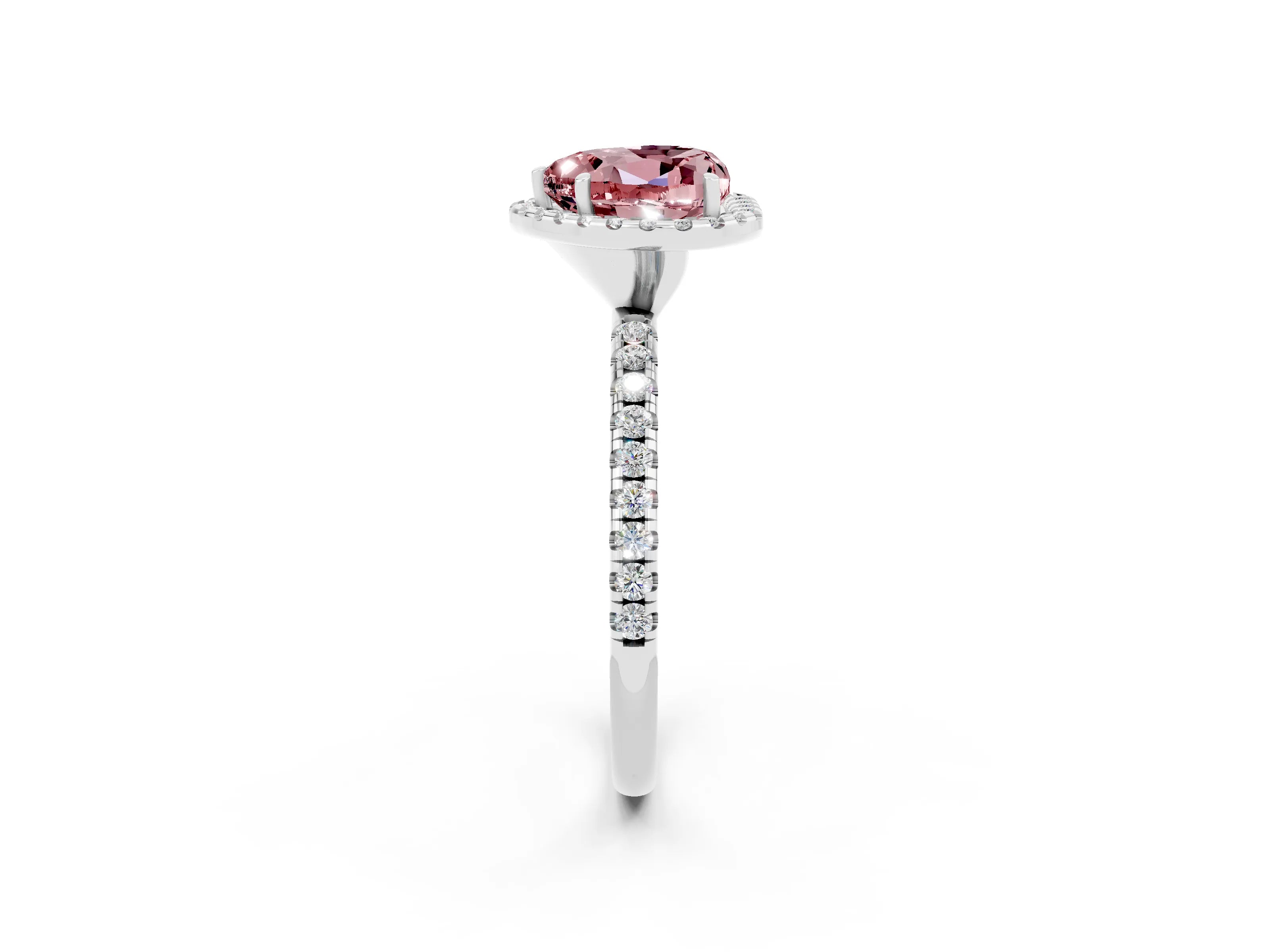 White gold Heart Cut Halo Round Diamond Pavé Band Four-Prong Ring_2