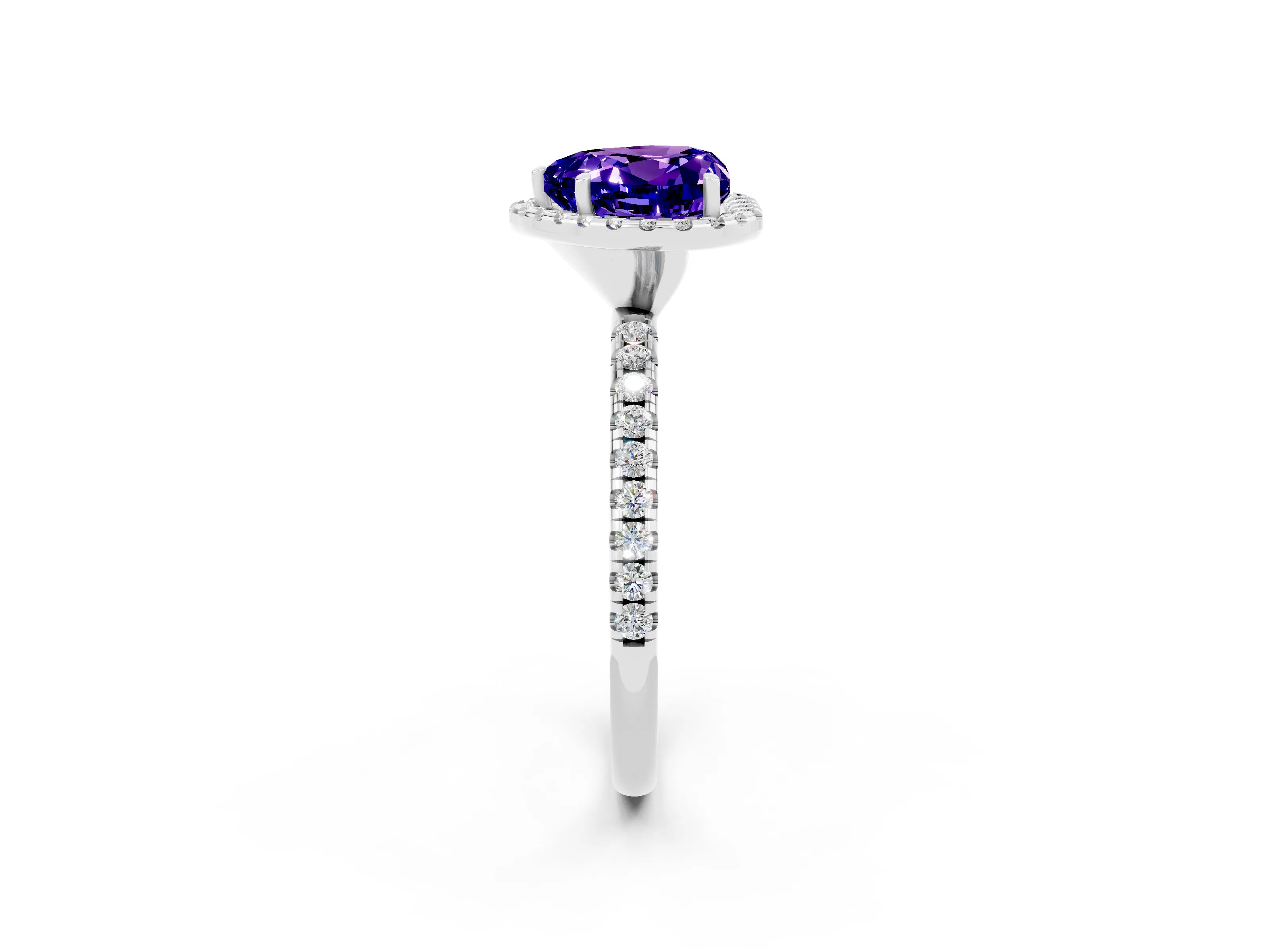 White gold Heart Cut Halo Round Diamond Pavé Band Four-Prong Ring_2