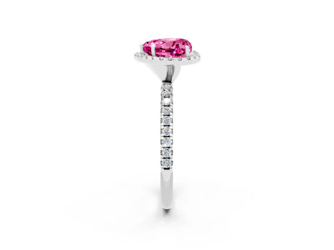 White gold Heart Cut Halo Round Diamond Pavé Band Four-Prong Ring_2
