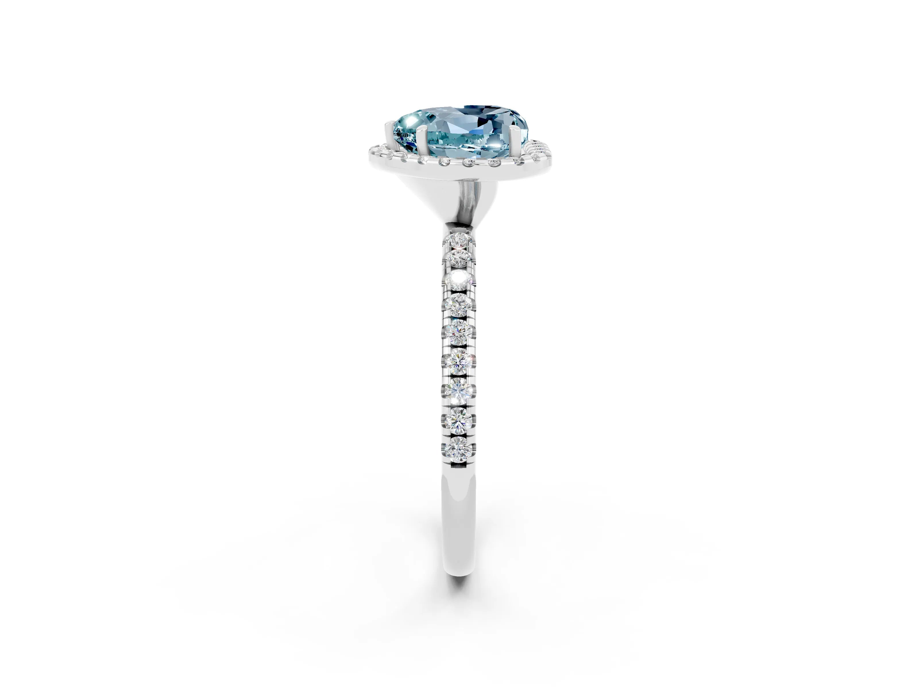 White gold Heart Cut Halo Round Diamond Pavé Band Four-Prong Ring_2