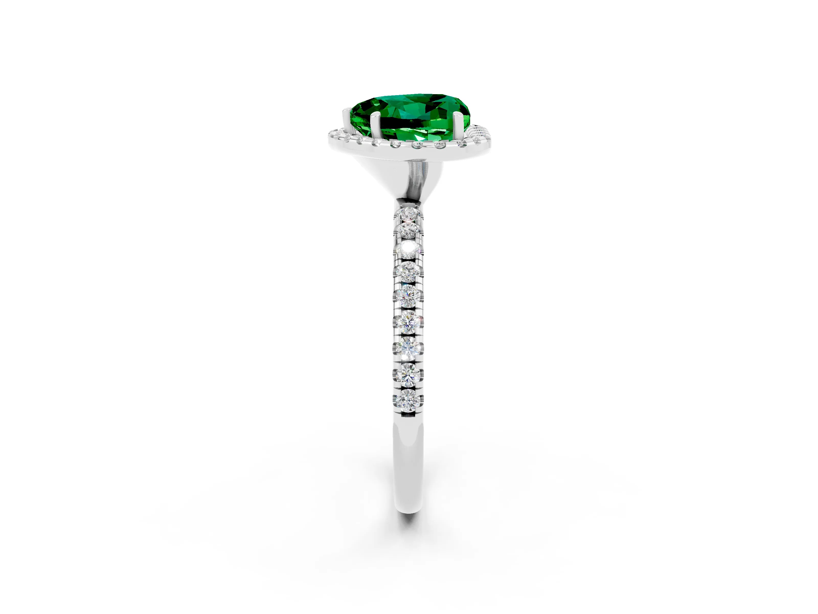 White gold Heart Cut Halo Round Diamond Pavé Band Four-Prong Ring_2