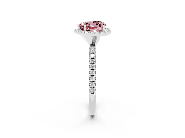 White gold Heart Cut Halo Round Diamond Pavé Band Four-Prong Ring