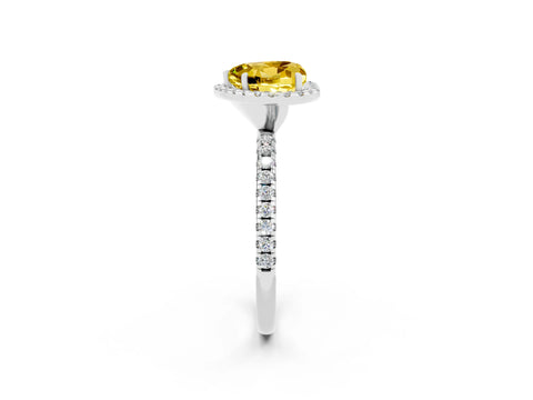 White gold Heart Cut Halo Round Diamond Pavé Band Four-Prong Ring_2