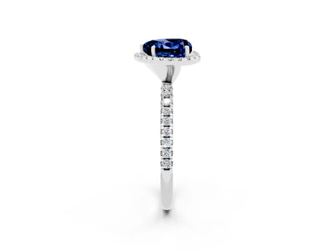 White gold Heart Cut Halo Round Diamond Pavé Band Four-Prong Ring_2