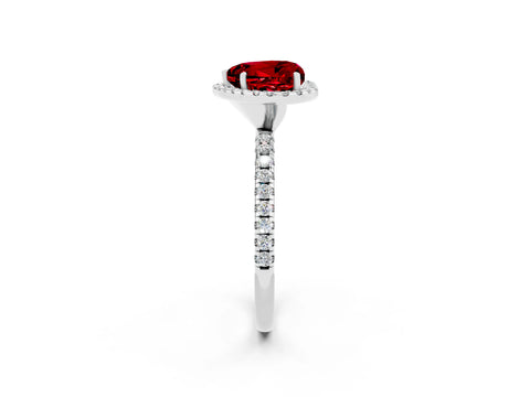 White gold Heart Cut Halo Round Diamond Pavé Band Four-Prong Ring_2