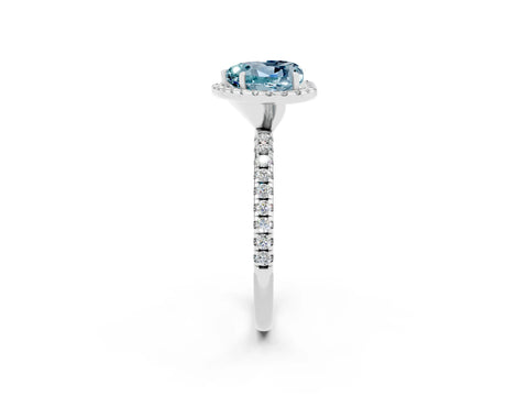 White gold Heart Cut Halo Round Diamond Pavé Band Four-Prong Ring_2