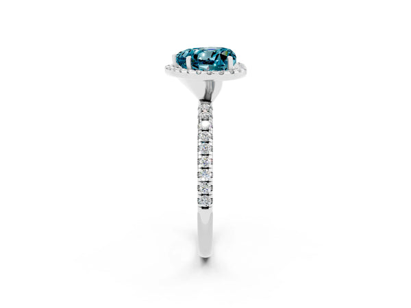 Silver Heart Cut Halo Round Diamond Pavé Band Four-Prong Ring
