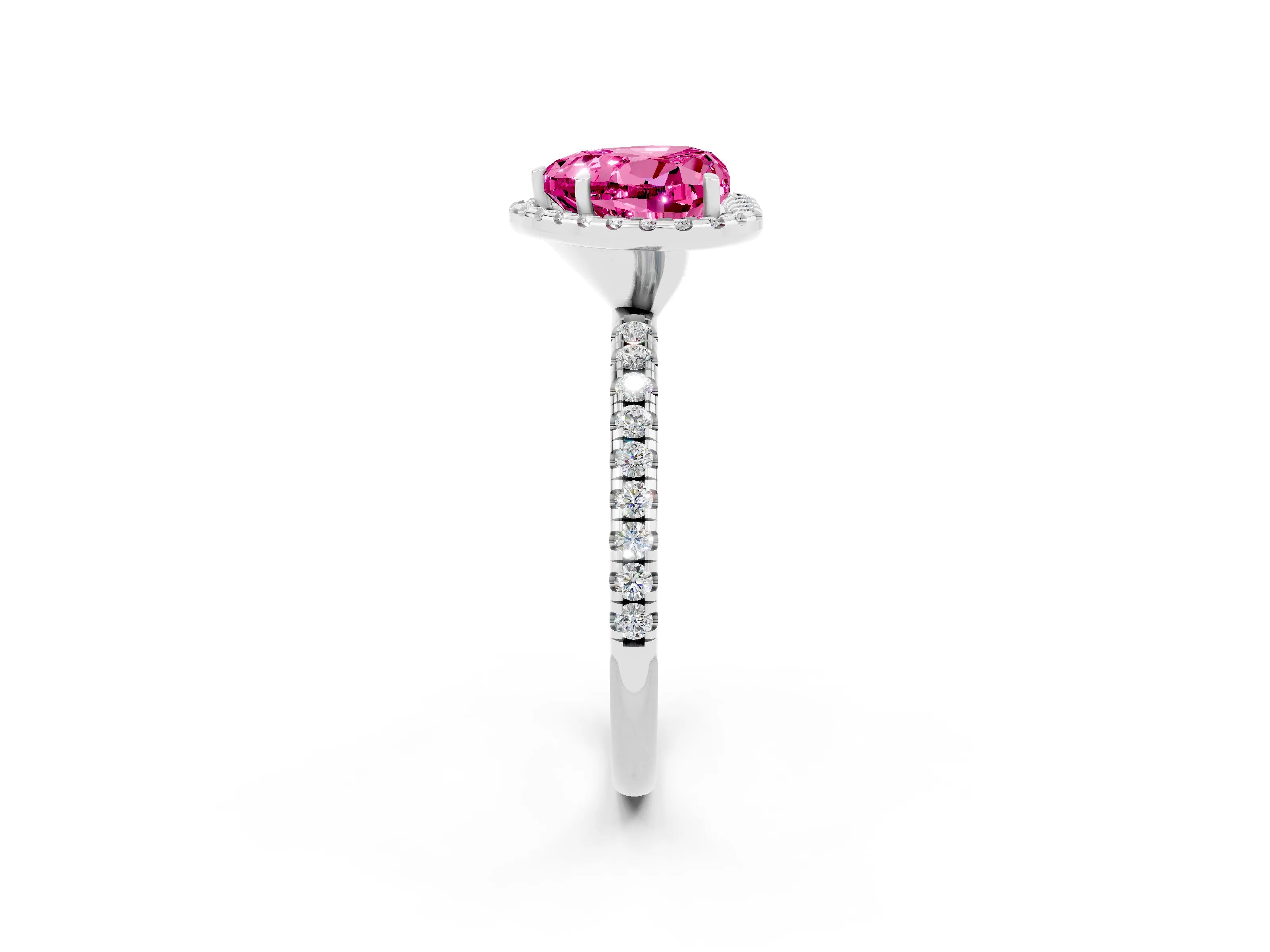 White gold Heart Cut Halo Round Diamond Pavé Band Four-Prong Ring_2