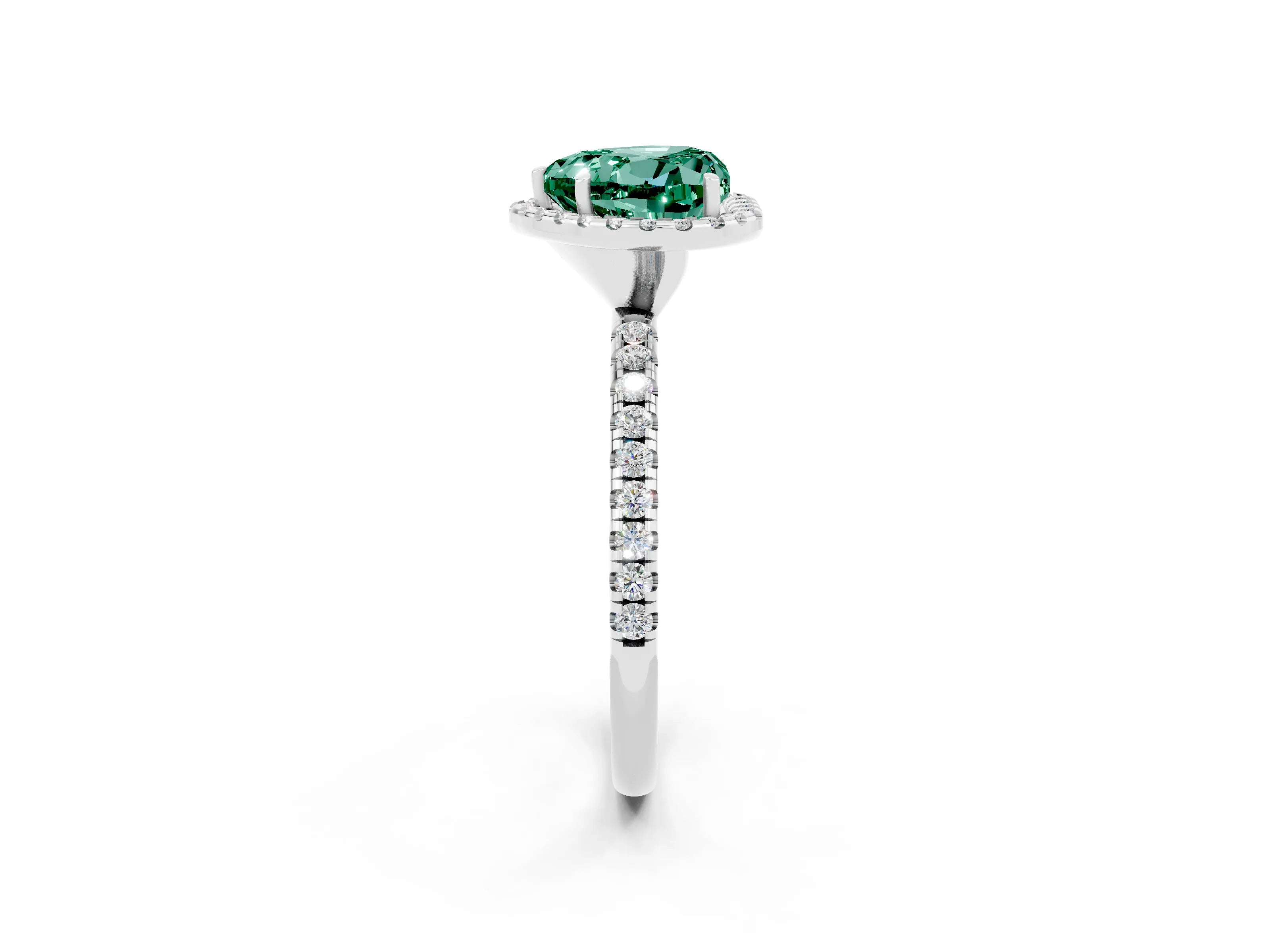White gold Heart Cut Halo Round Diamond Pavé Band Four-Prong Ring_2