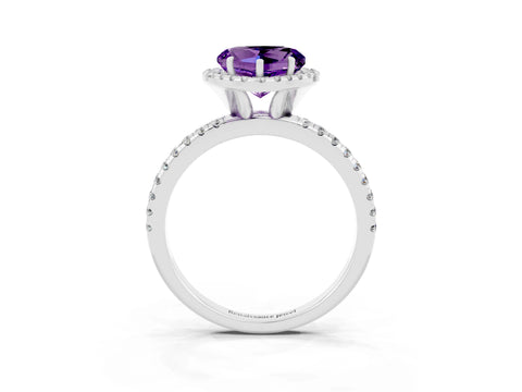 White gold Heart Cut Halo Round Diamond Pavé Band Four-Prong Ring_3