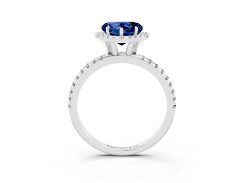 White gold Heart Cut Halo Round Diamond Pavé Band Four-Prong Ring_3