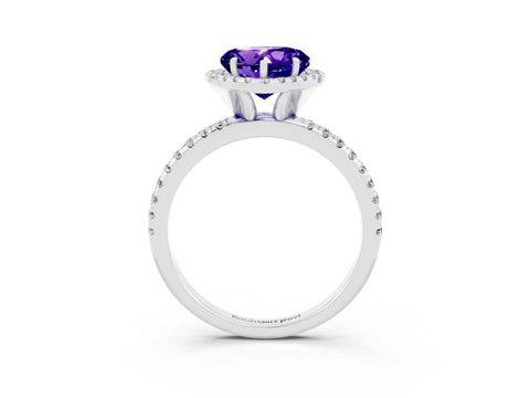 White gold Heart Cut Halo Round Diamond Pavé Band Four-Prong Ring_3