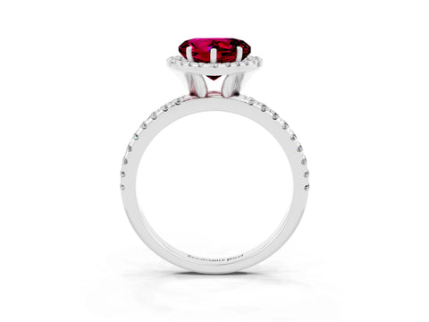 White gold Heart Cut Halo Round Diamond Pavé Band Four-Prong Ring_3