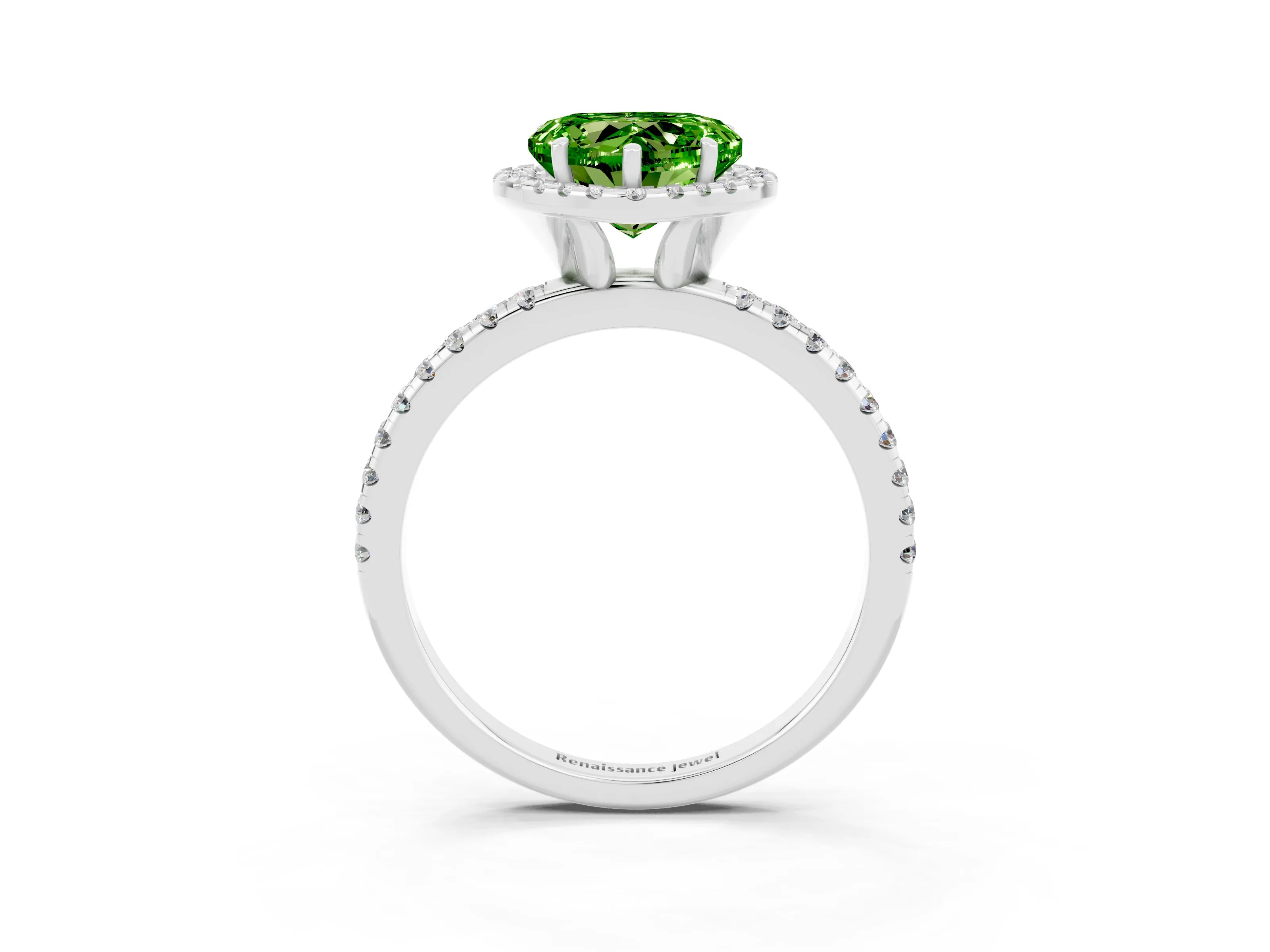 White gold Heart Cut Halo Round Diamond Pavé Band Four-Prong Ring_3
