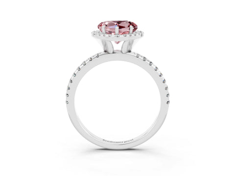 White gold Heart Cut Halo Round Diamond Pavé Band Four-Prong Ring_3