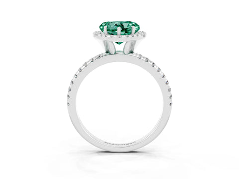 White gold Heart Cut Halo Round Diamond Pavé Band Four-Prong Ring_3