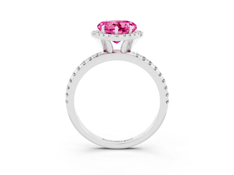White gold Heart Cut Halo Round Diamond Pavé Band Four-Prong Ring_3