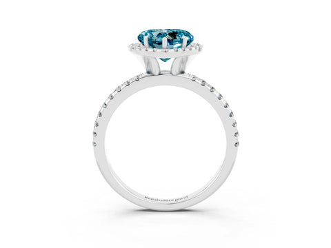 White gold Heart Cut Halo Round Diamond Pavé Band Four-Prong Ring_3