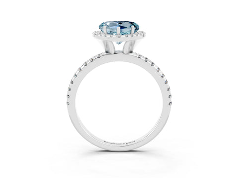 White gold Heart Cut Halo Round Diamond Pavé Band Four-Prong Ring_3