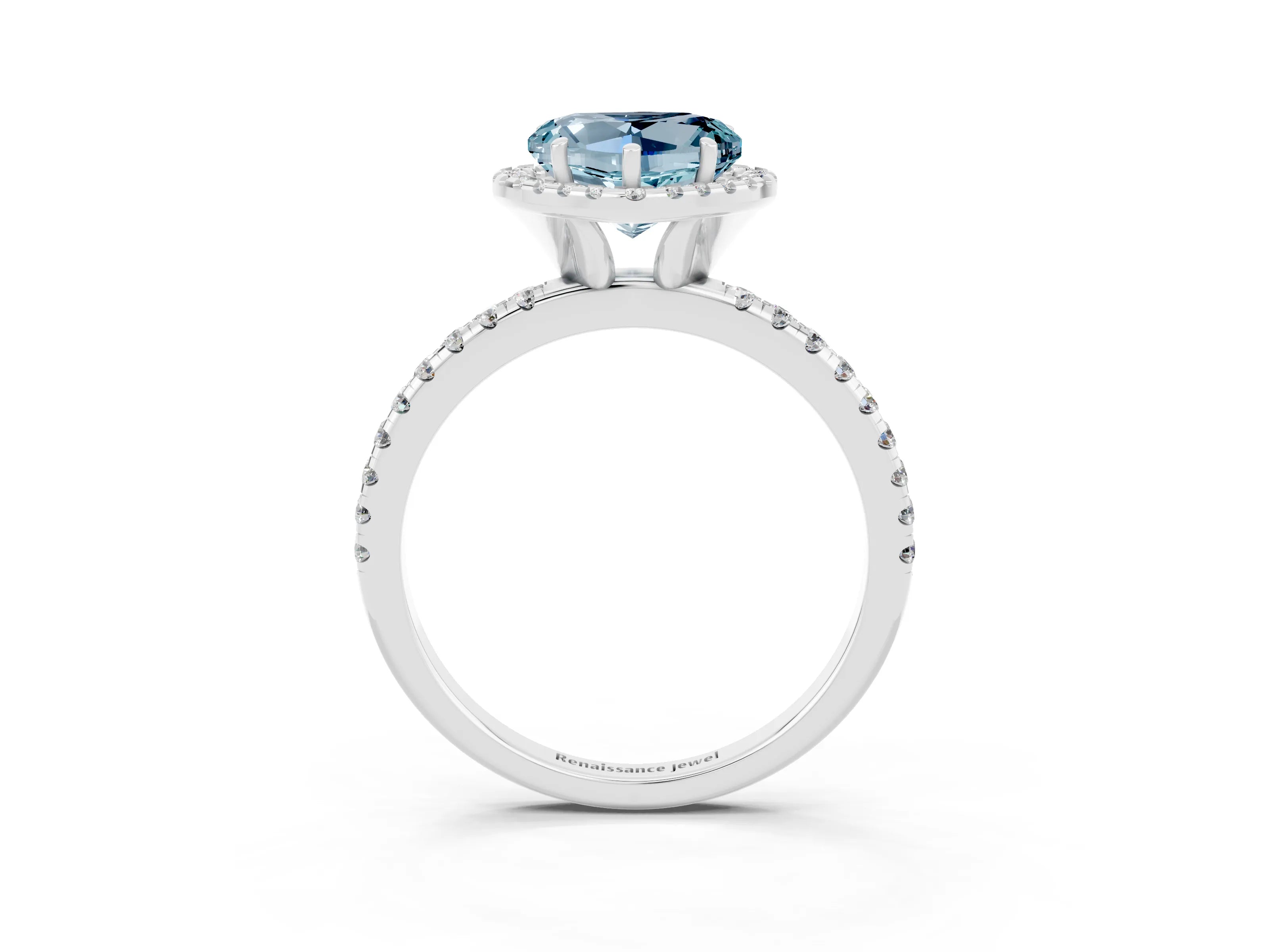 White gold Heart Cut Halo Round Diamond Pavé Band Four-Prong Ring_3