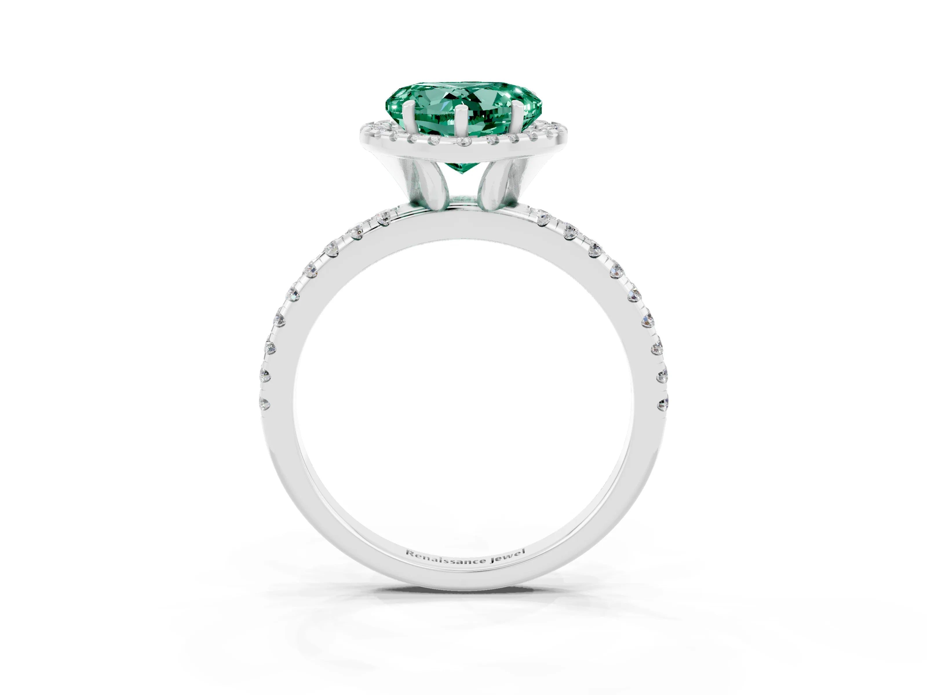 White gold Heart Cut Halo Round Diamond Pavé Band Four-Prong Ring_3