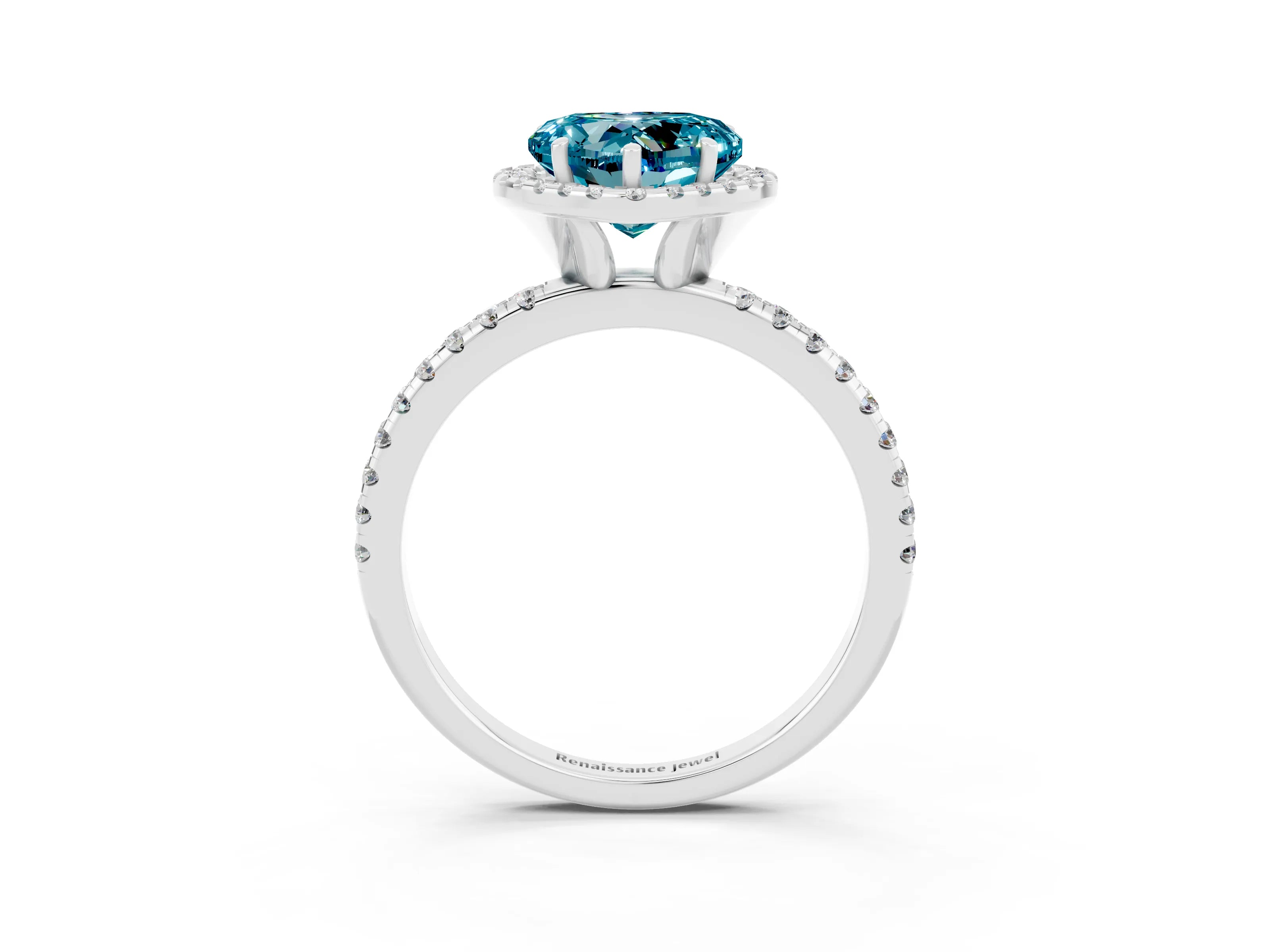 White gold Heart Cut Halo Round Diamond Pavé Band Four-Prong Ring_3