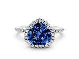 White gold Heart Cut Halo Round Diamond Pavé Band Four-Prong Ring