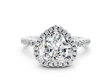 White gold Heart Cut Halo Round Diamond Pavé Band Four-Prong Ring