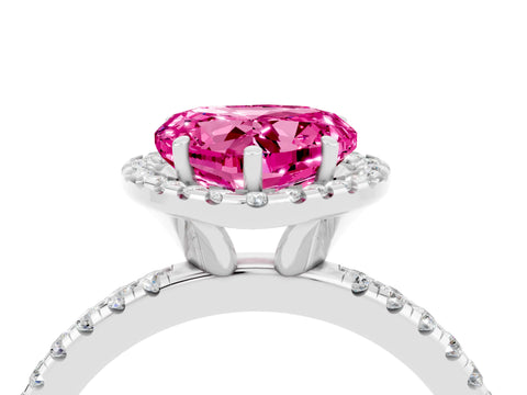 White gold Heart Cut Halo Round Diamond Pavé Band Four-Prong Ring_4