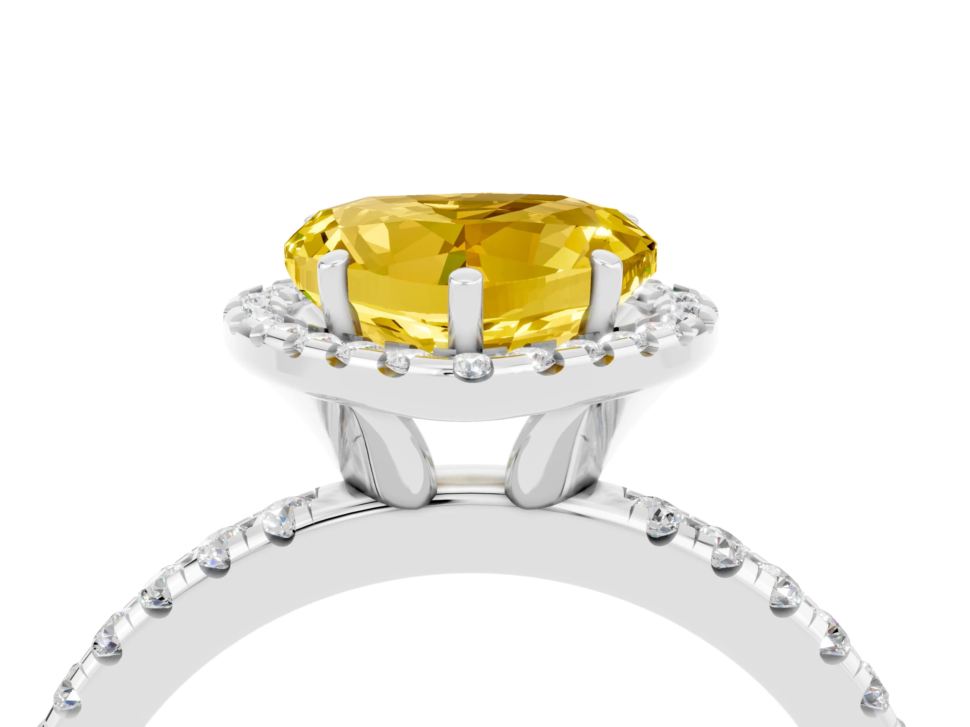 White gold Heart Cut Halo Round Diamond Pavé Band Four-Prong Ring_4