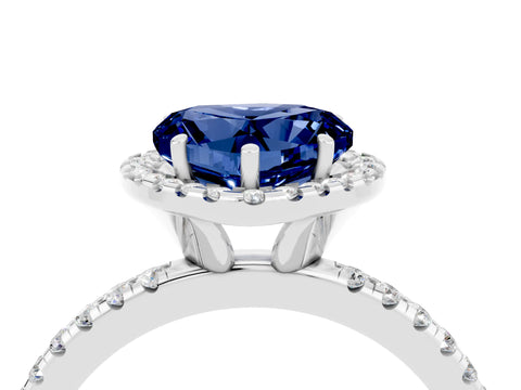 White gold Heart Cut Halo Round Diamond Pavé Band Four-Prong Ring_4
