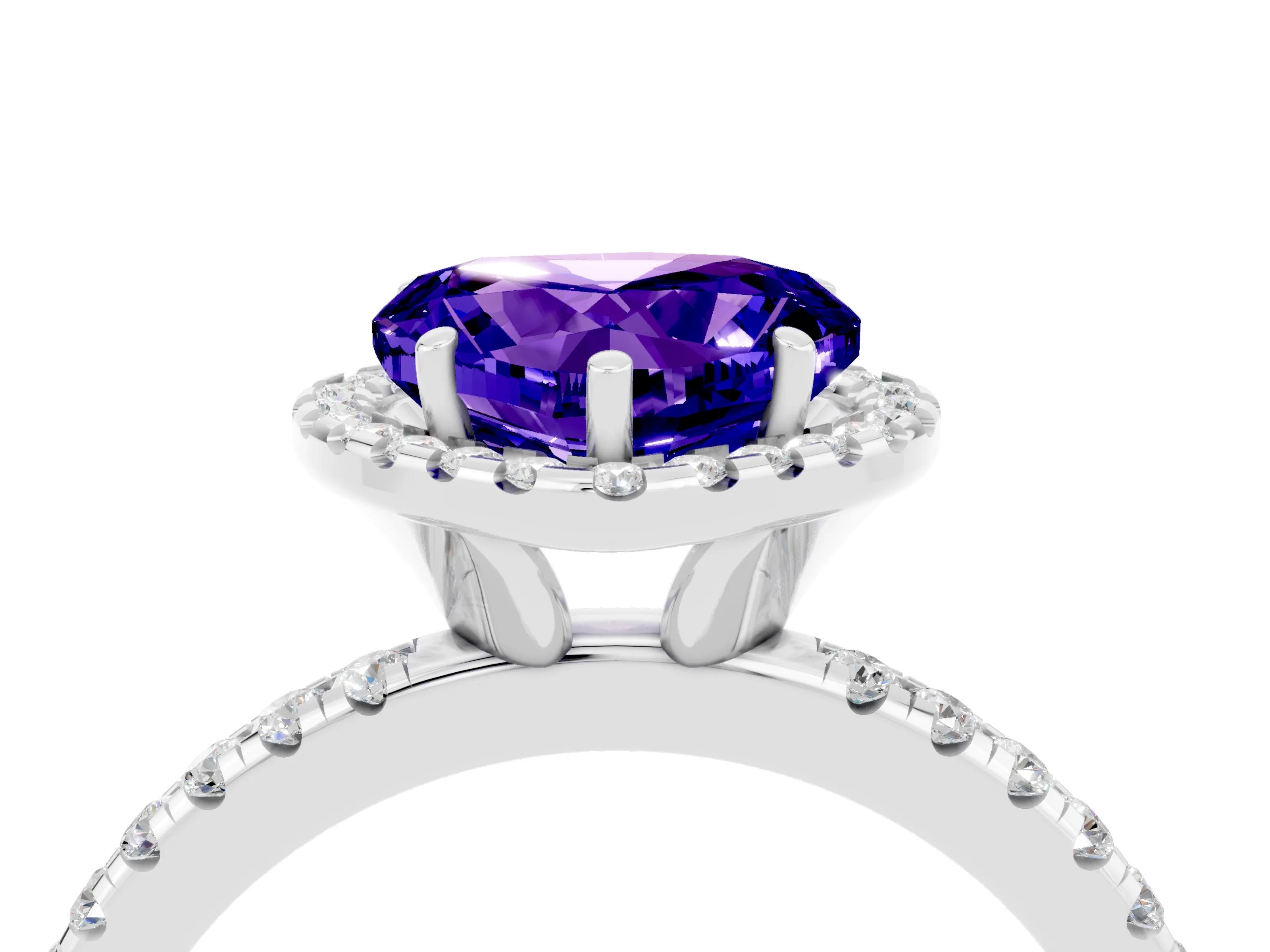 White gold Heart Cut Halo Round Diamond Pavé Band Four-Prong Ring_4