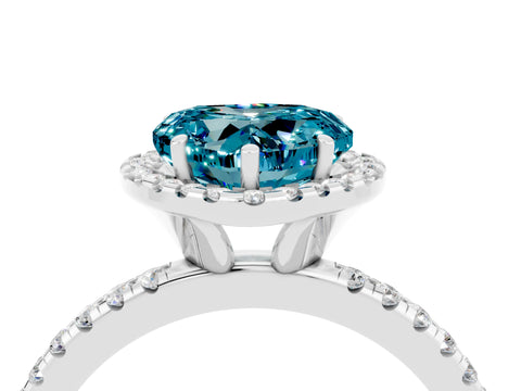 White gold Heart Cut Halo Round Diamond Pavé Band Four-Prong Ring_4
