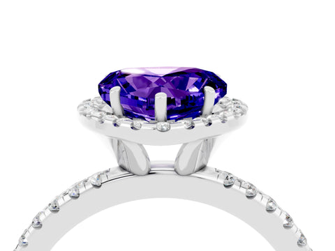 White gold Heart Cut Halo Round Diamond Pavé Band Four-Prong Ring_4