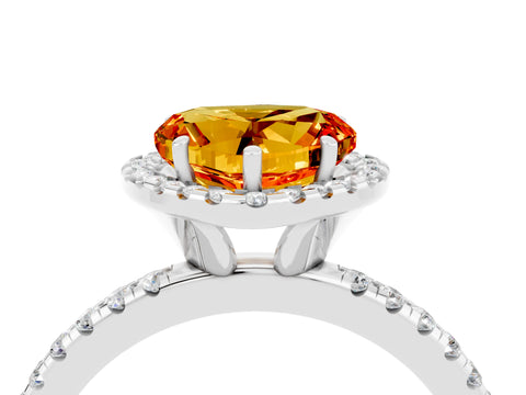 White gold Heart Cut Halo Round Diamond Pavé Band Four-Prong Ring_4