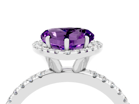 White gold Heart Cut Halo Round Diamond Pavé Band Four-Prong Ring_4