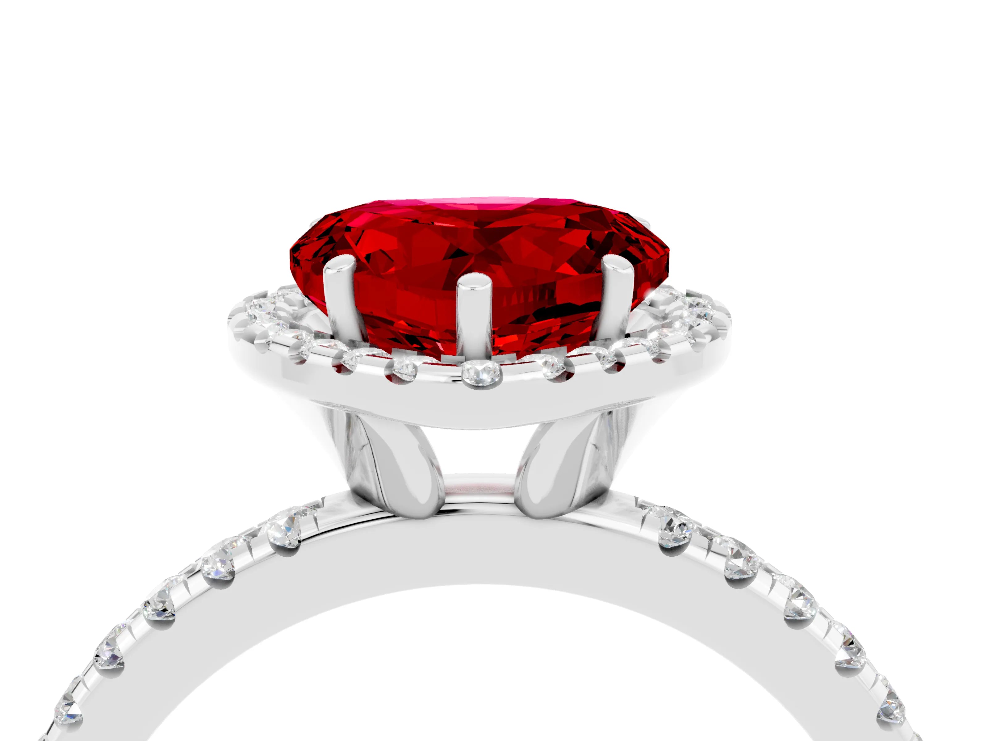 White gold Heart Cut Halo Round Diamond Pavé Band Four-Prong Ring_4