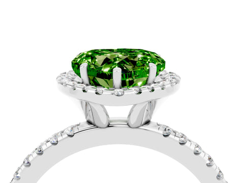 White gold Heart Cut Halo Round Diamond Pavé Band Four-Prong Ring_4