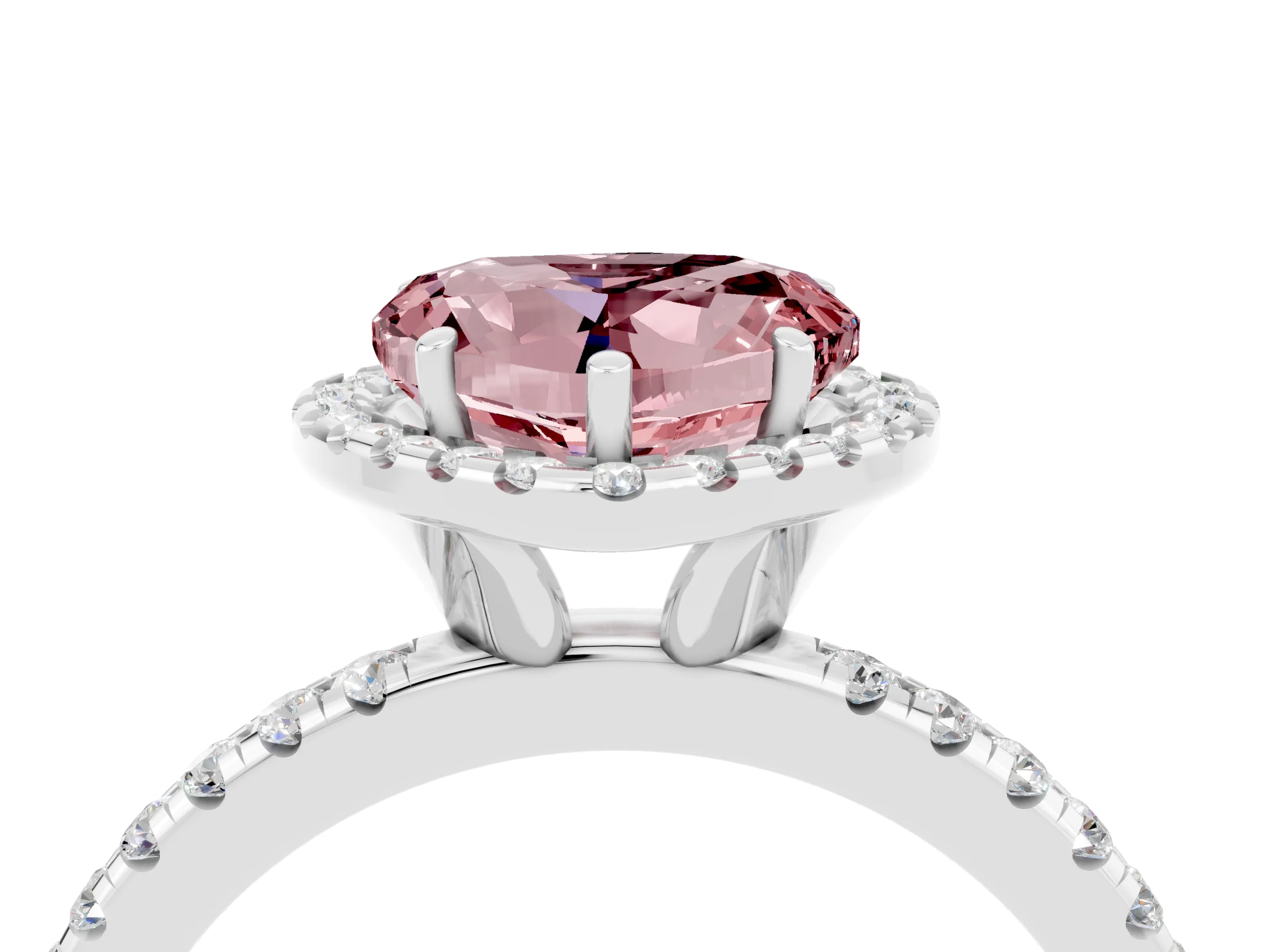 White gold Heart Cut Halo Round Diamond Pavé Band Four-Prong Ring_4