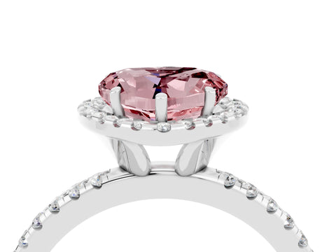 White gold Heart Cut Halo Round Diamond Pavé Band Four-Prong Ring_4
