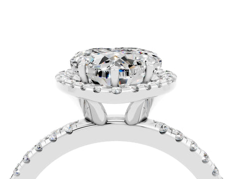 White gold Heart Cut Halo Round Diamond Pavé Band Four-Prong Ring_4