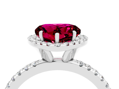 White gold Heart Cut Halo Round Diamond Pavé Band Four-Prong Ring_4