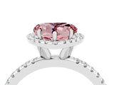 White gold Heart Cut Halo Round Diamond Pavé Band Four-Prong Ring_4